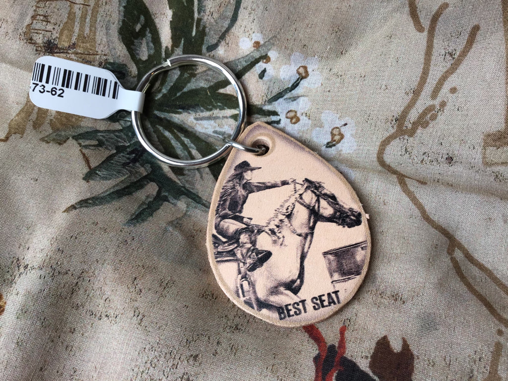 XOXO Art Hand Drawn Best Seat Barrel Racer Leather Key Chain