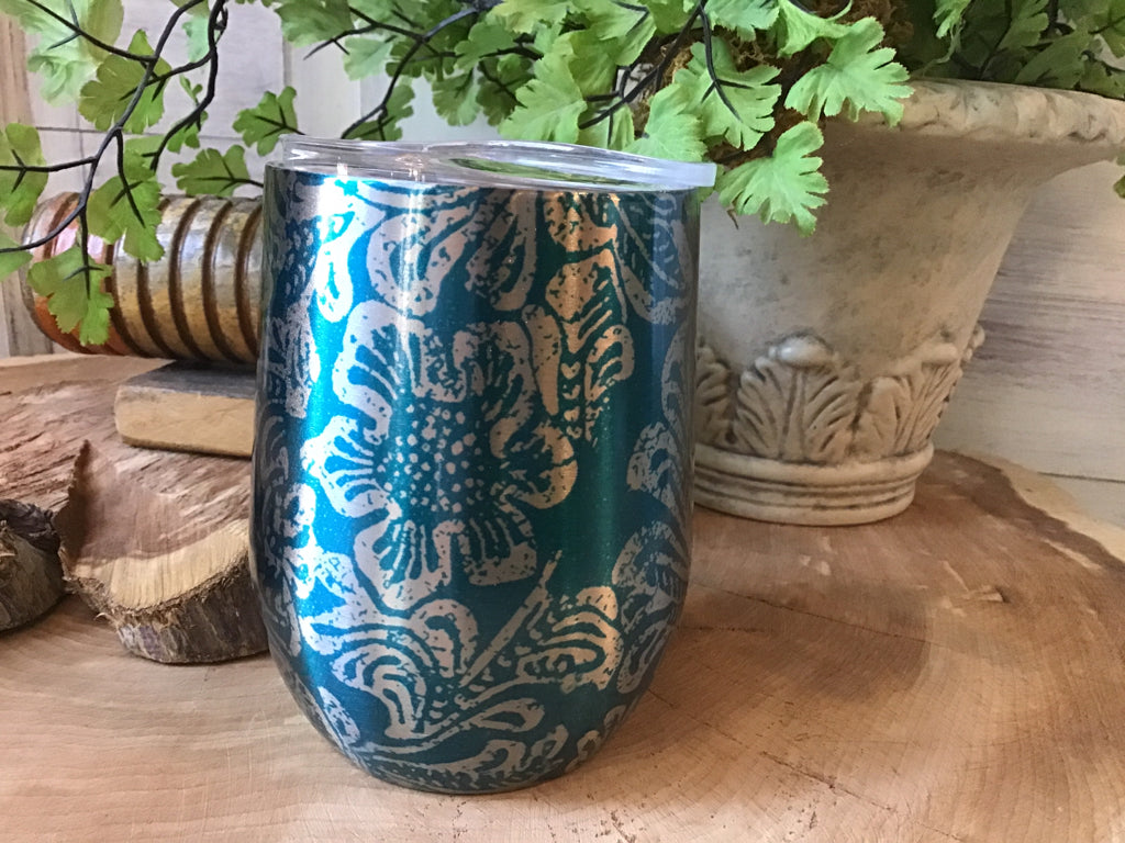 Turqouise Floral Tooled 12 oz Tumbler