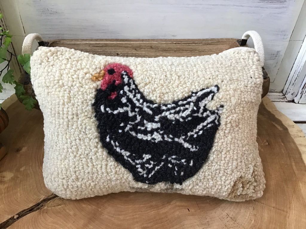 Handhooked Wool Hen Pillow