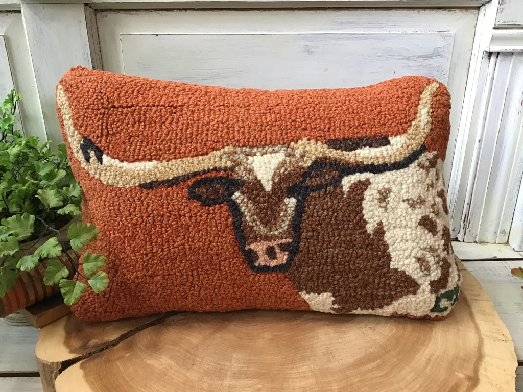 Hand Hooked Wool Longhorn Pillow