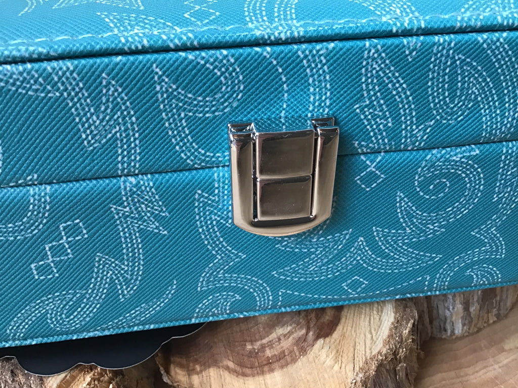 Turquoise Boot Stitch Jewelery Tote Box