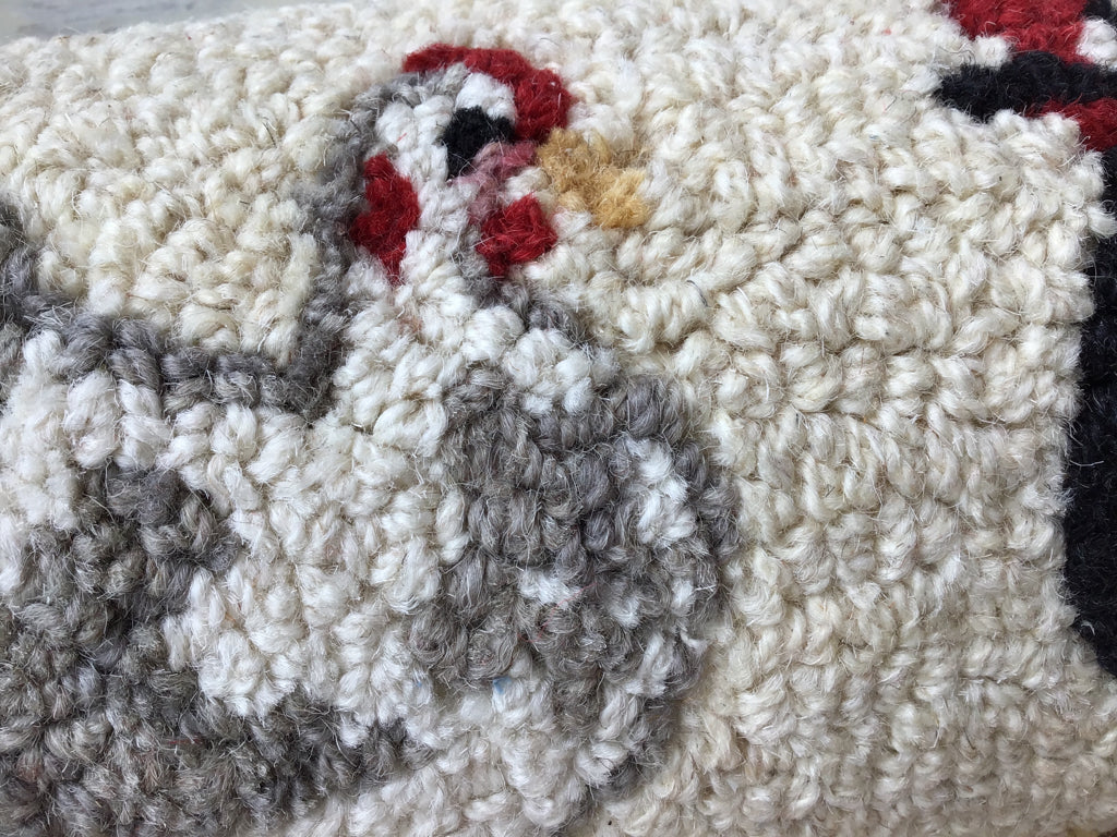 Hand Hooked Wool Hen Trio Lumbar Pillow