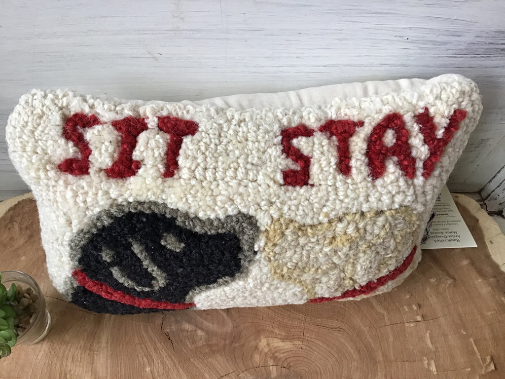 Hand Hooked Sit Stay Lab Wool Pillow