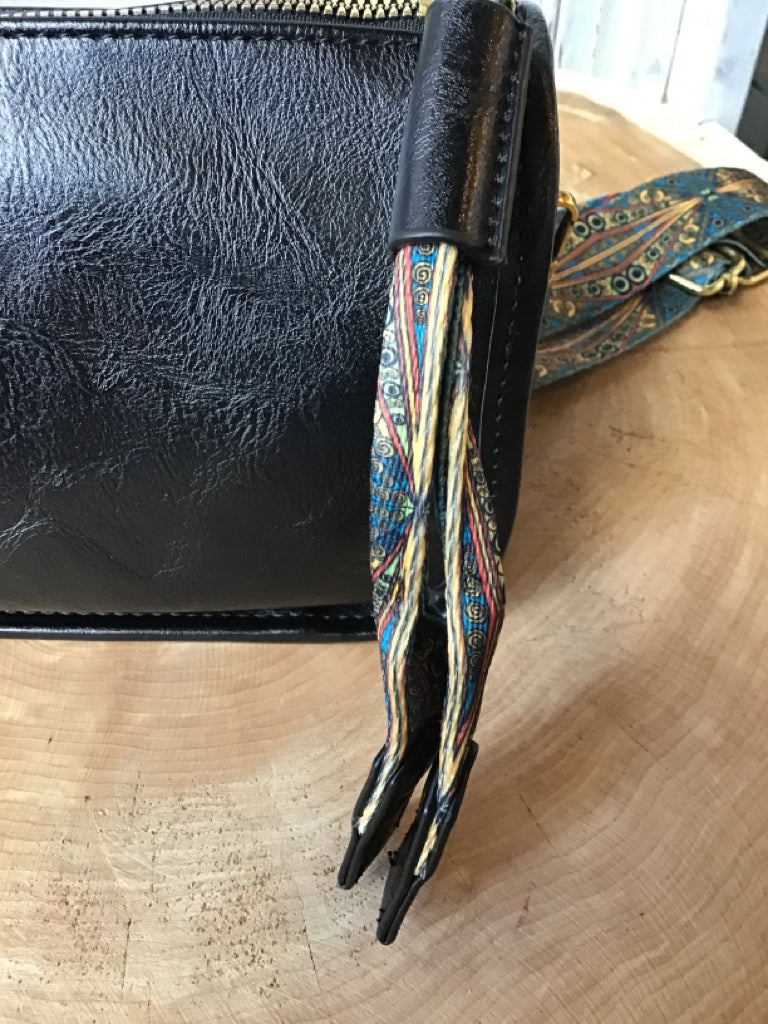 Black Paisley Strap Crossbody Purse