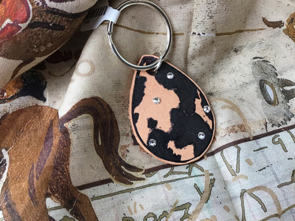 XOXO Art Hand Drawn Cowhide Crystal Leather Art Key Chain