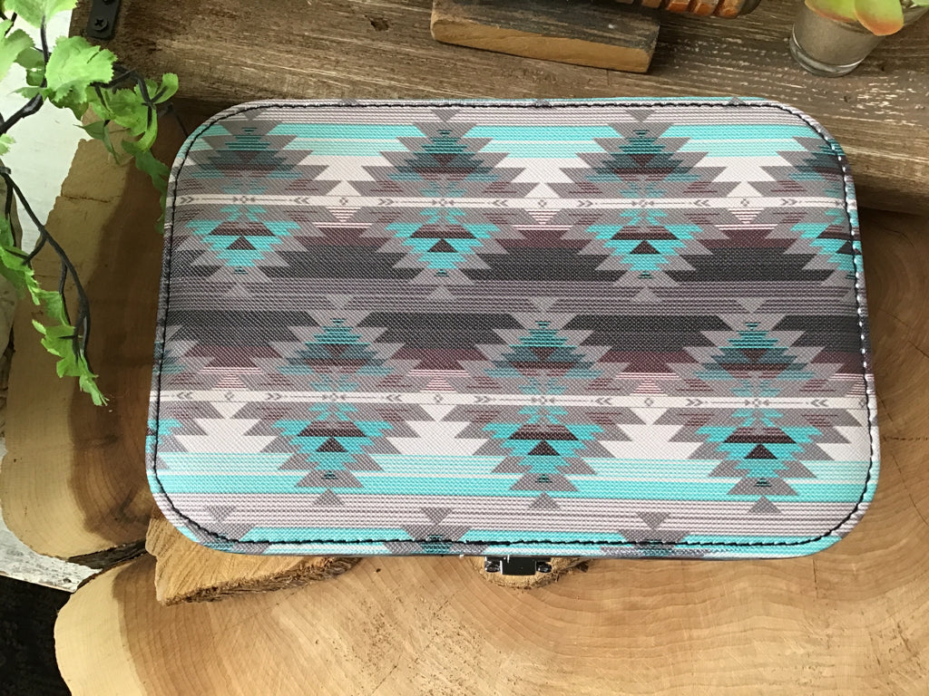 Turquoise Aztec Jewelry Tote Box