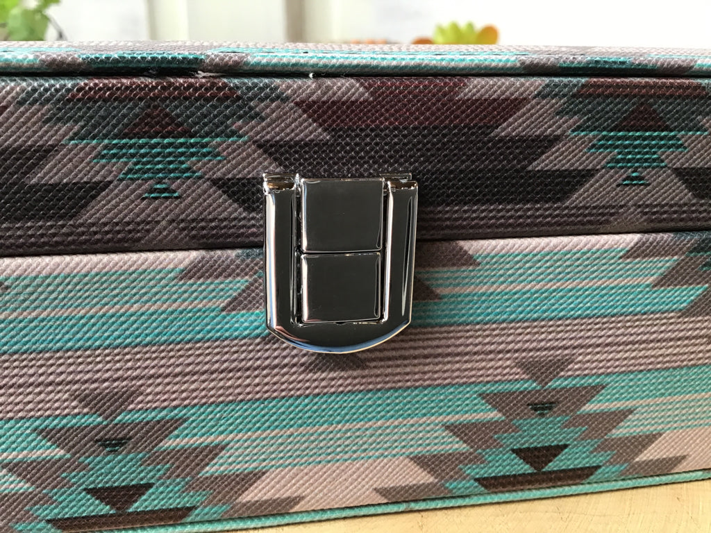 Turquoise Aztec Jewelry Tote Box