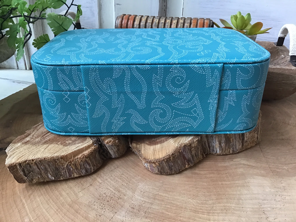 Turquoise Boot Stitch Jewelery Tote Box