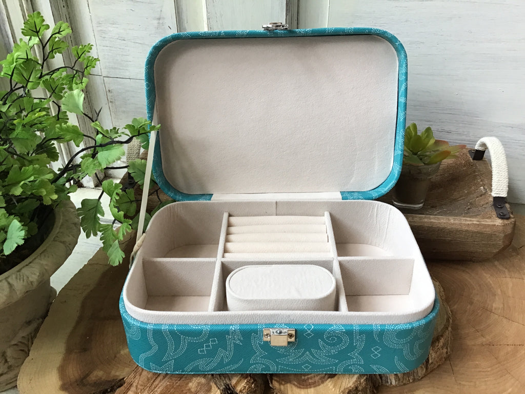 Turquoise Boot Stitch Jewelery Tote Box