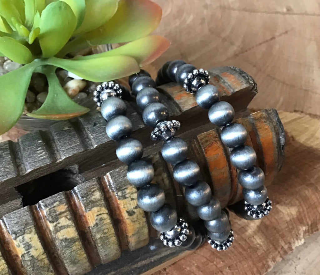 Layered Navajo Style Pearl Stretch Bracelet