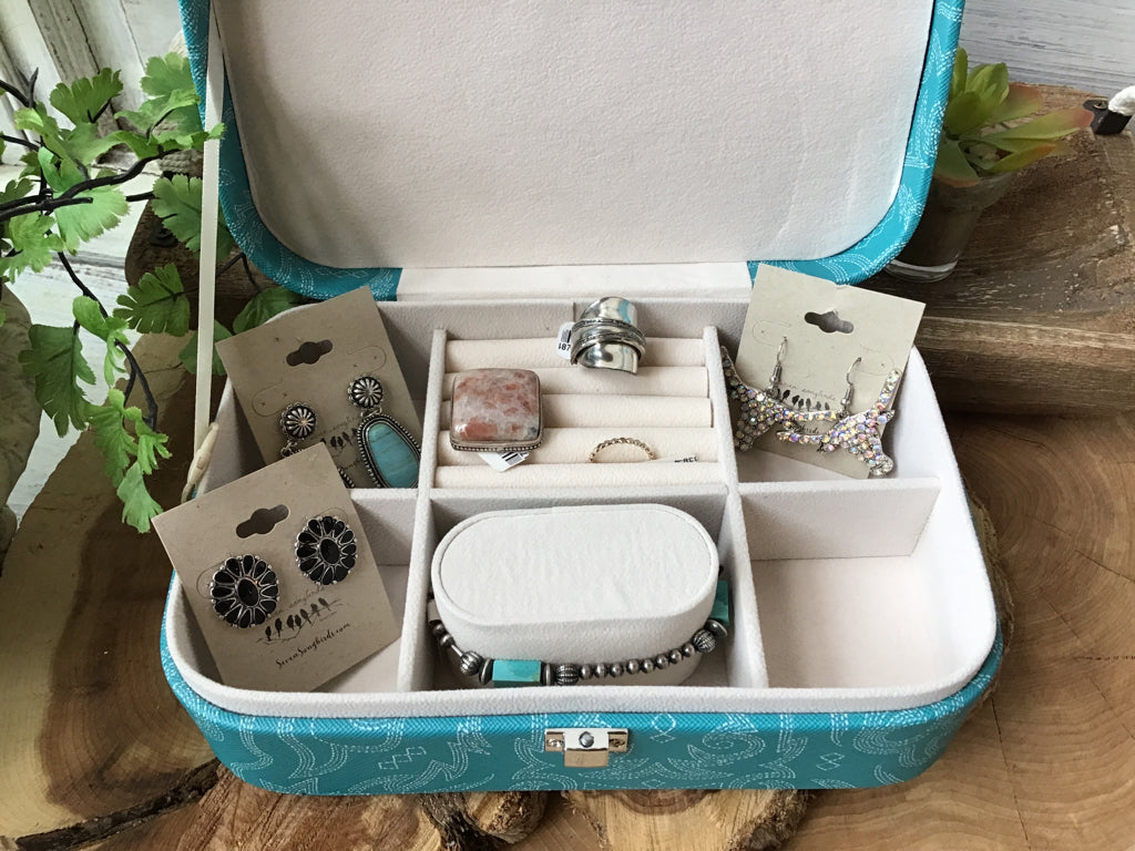 Turquoise Boot Stitch Jewelery Tote Box