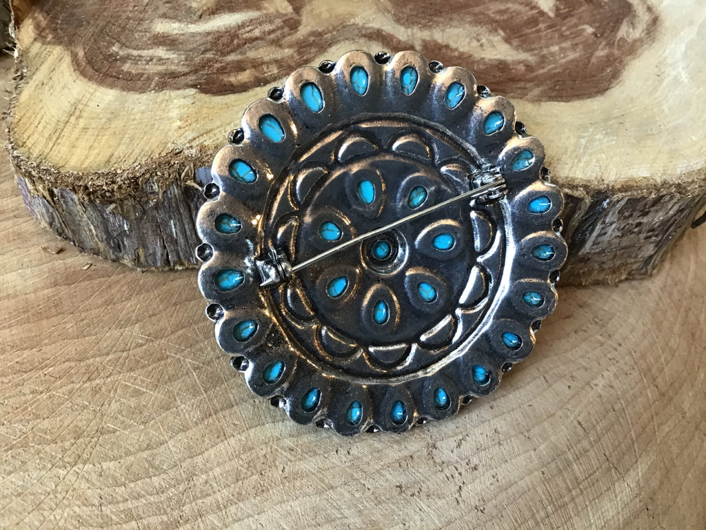 Turquoise Concho Brooch or Hat Pin
