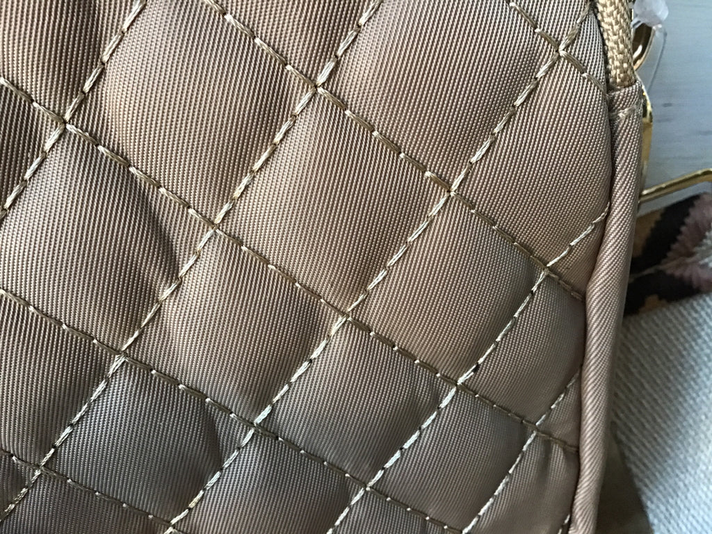 Beige Nylon Quilted Crossbody Sling Bag