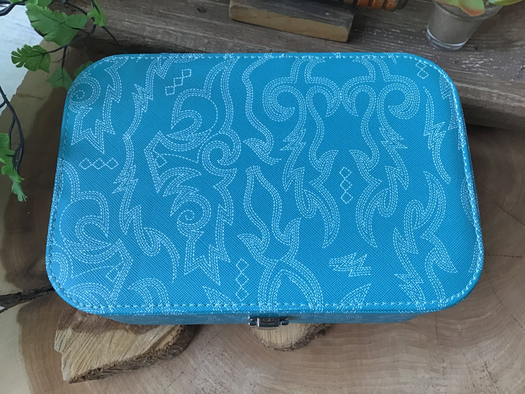 Turquoise Boot Stitch Jewelery Tote Box