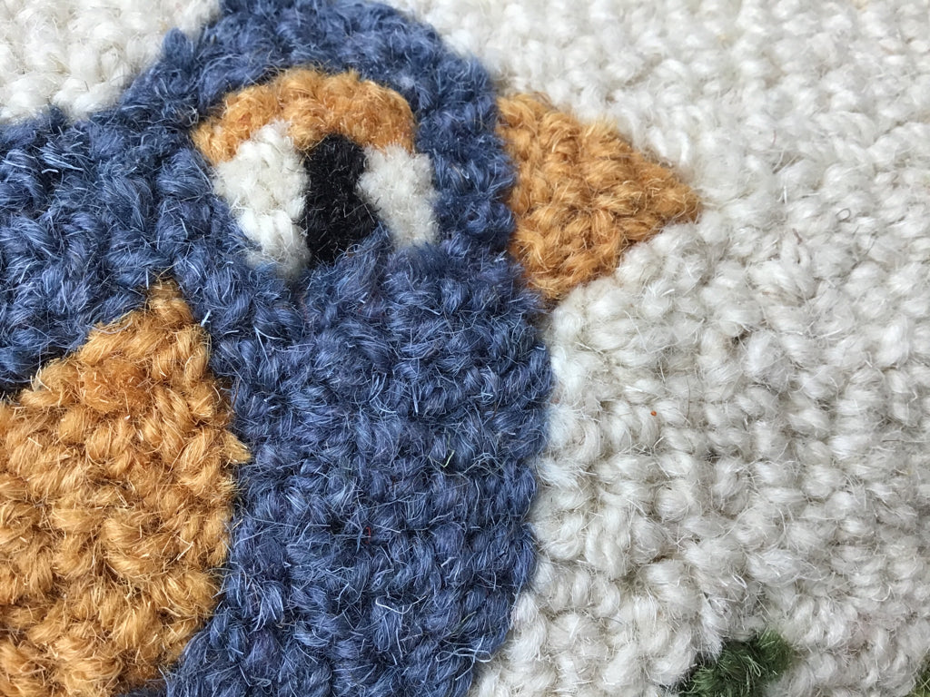 Hand Hooked Wool Blue Bird Pillow