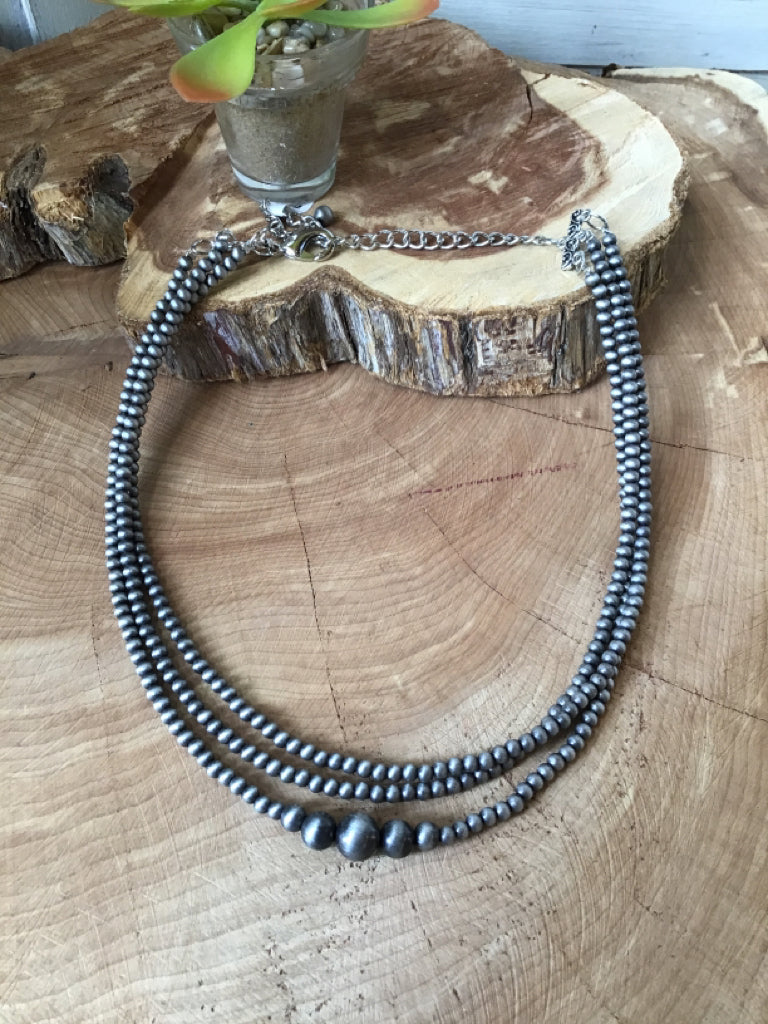 Graduated Layered Navajo Style Pearl Necklace