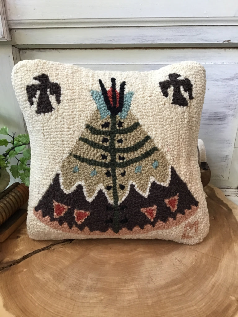 Handhooked Wool Teepee Pillow