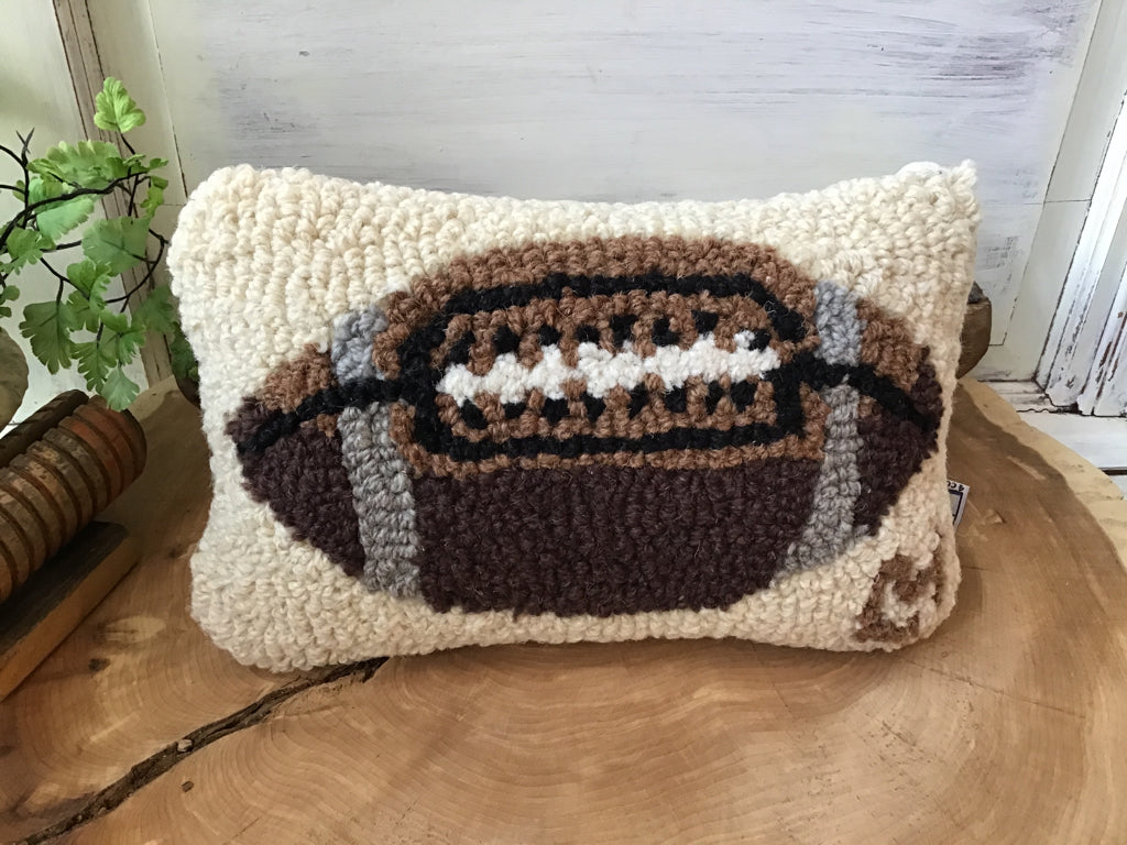 Handhooked Wool Football Pillow