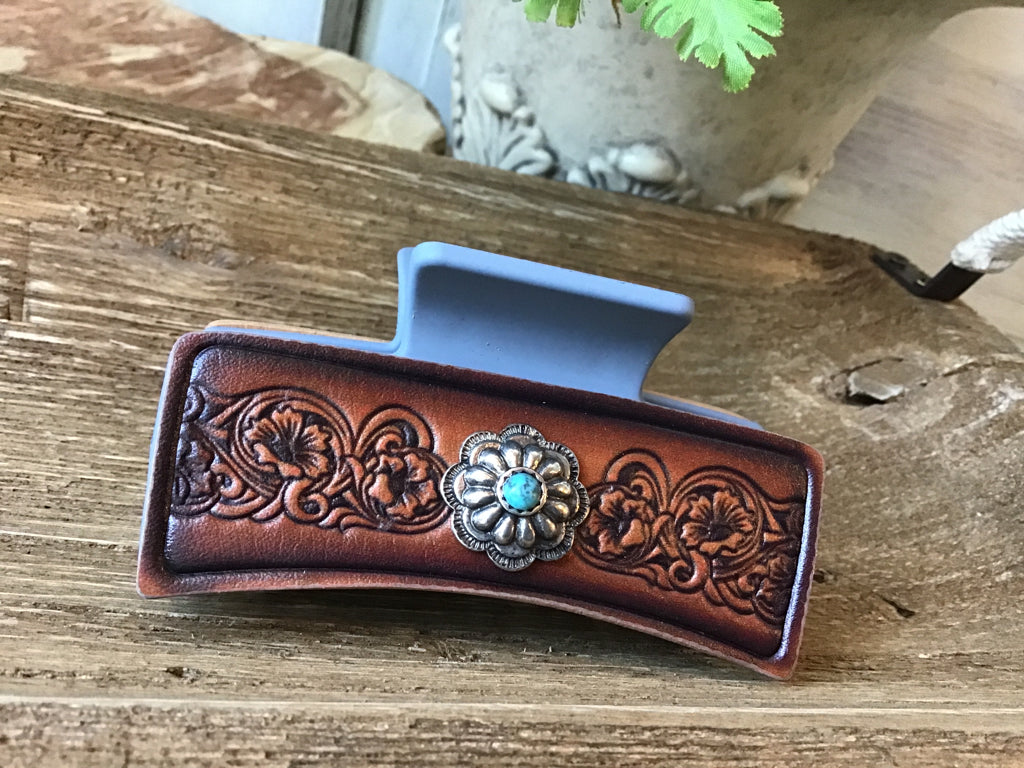 Concho & Tooled  Leather Hair Claw Clip