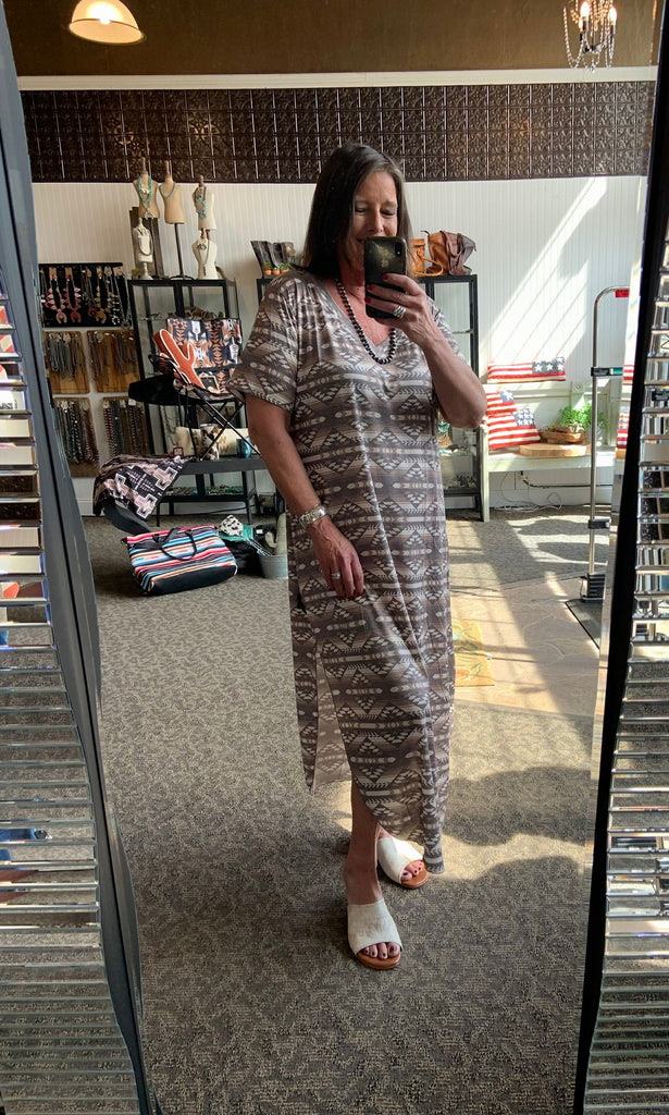 Tan Aztec Maxi Dress - S to 3X