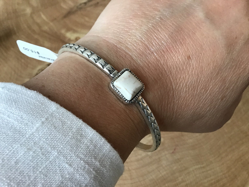 Natural White Stone Cuff Bracelet