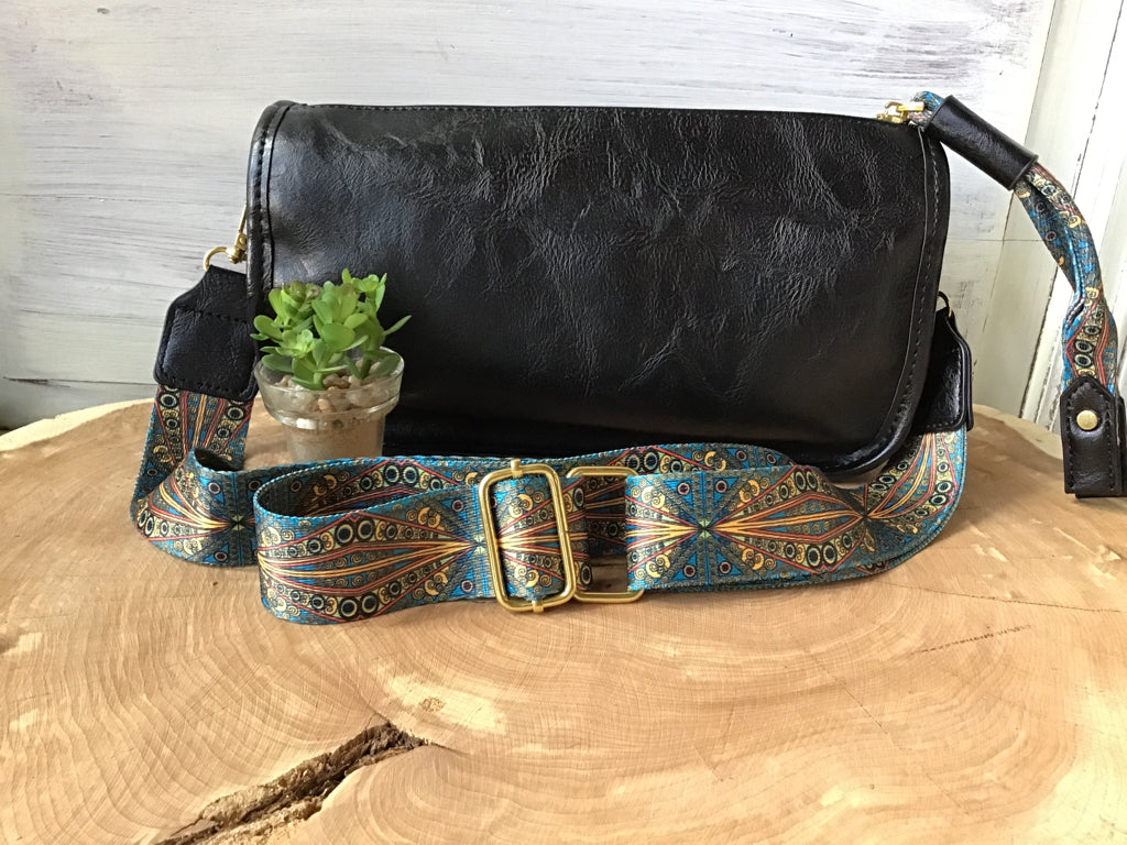 Black Paisley Strap Crossbody Purse