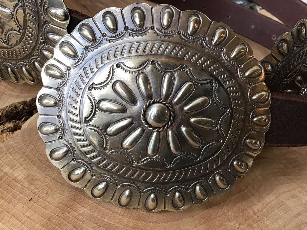 Handmade Oval Scallop Embossed Flower Concho Belt