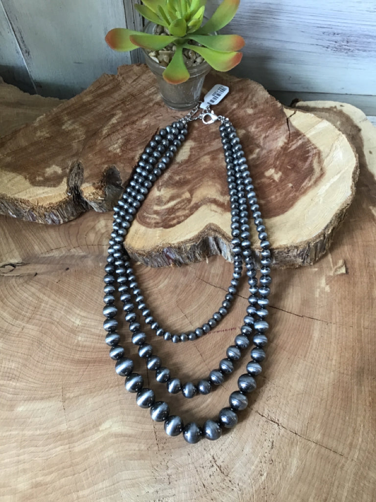Triple Strand Graduated Navajo Style Pearl Necklace