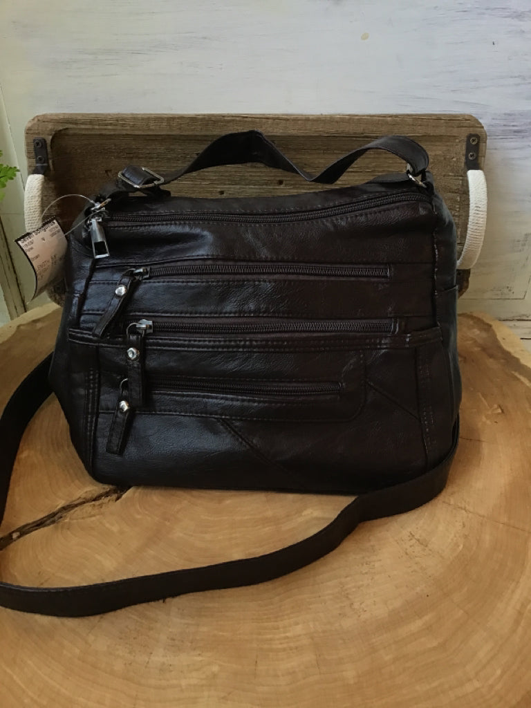 Brown Multi Zipper Crossbody Purse