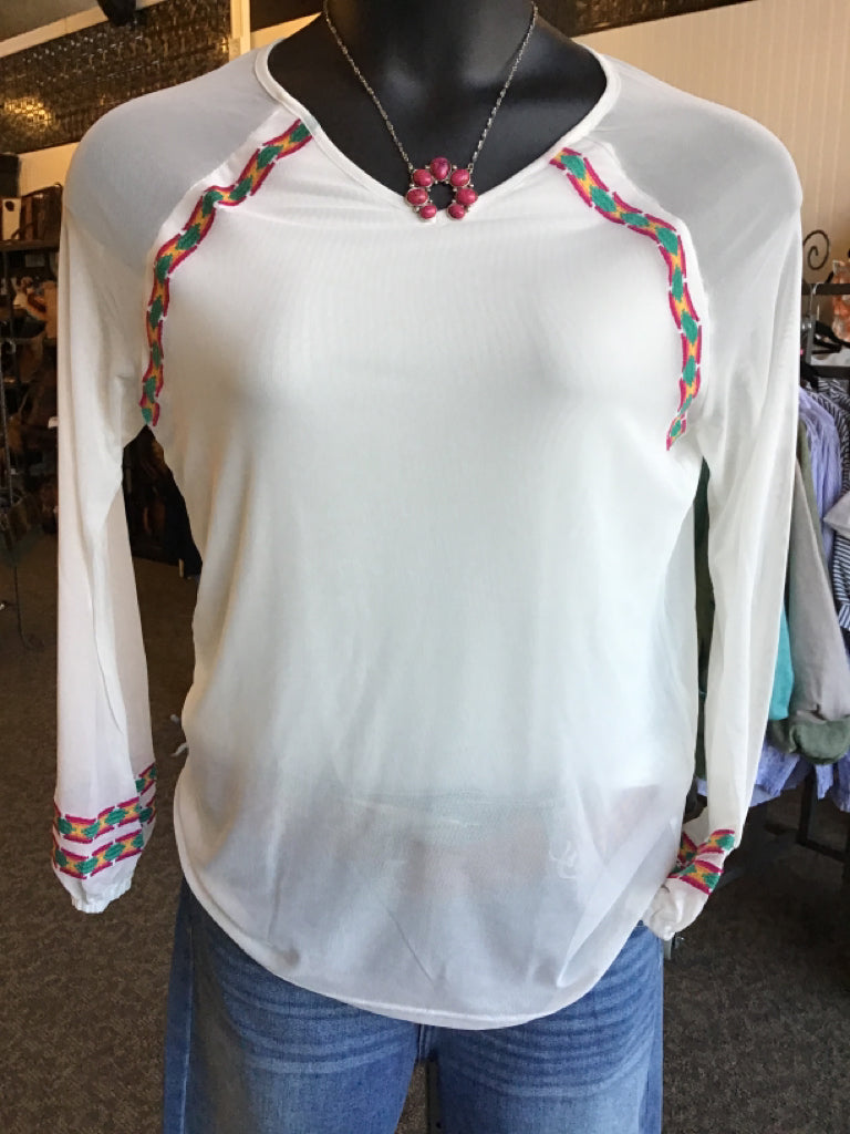 White Embroidered Mesh Shirt - Small to 3X