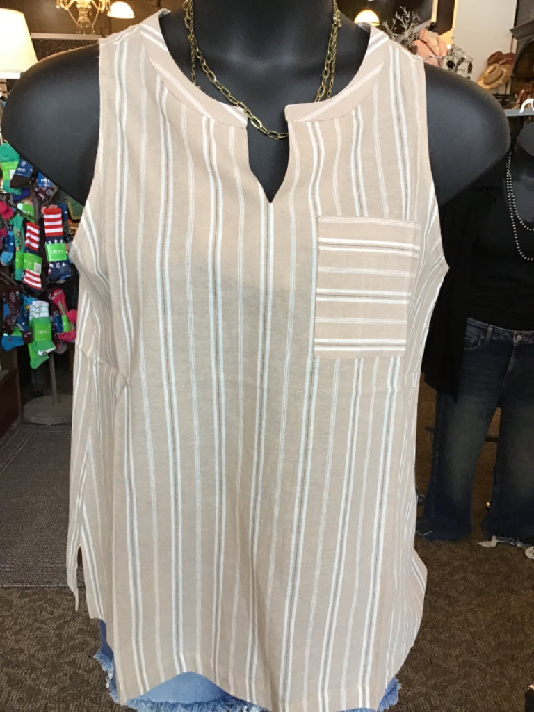 Taupe Cotton Striped Tank - S to XL