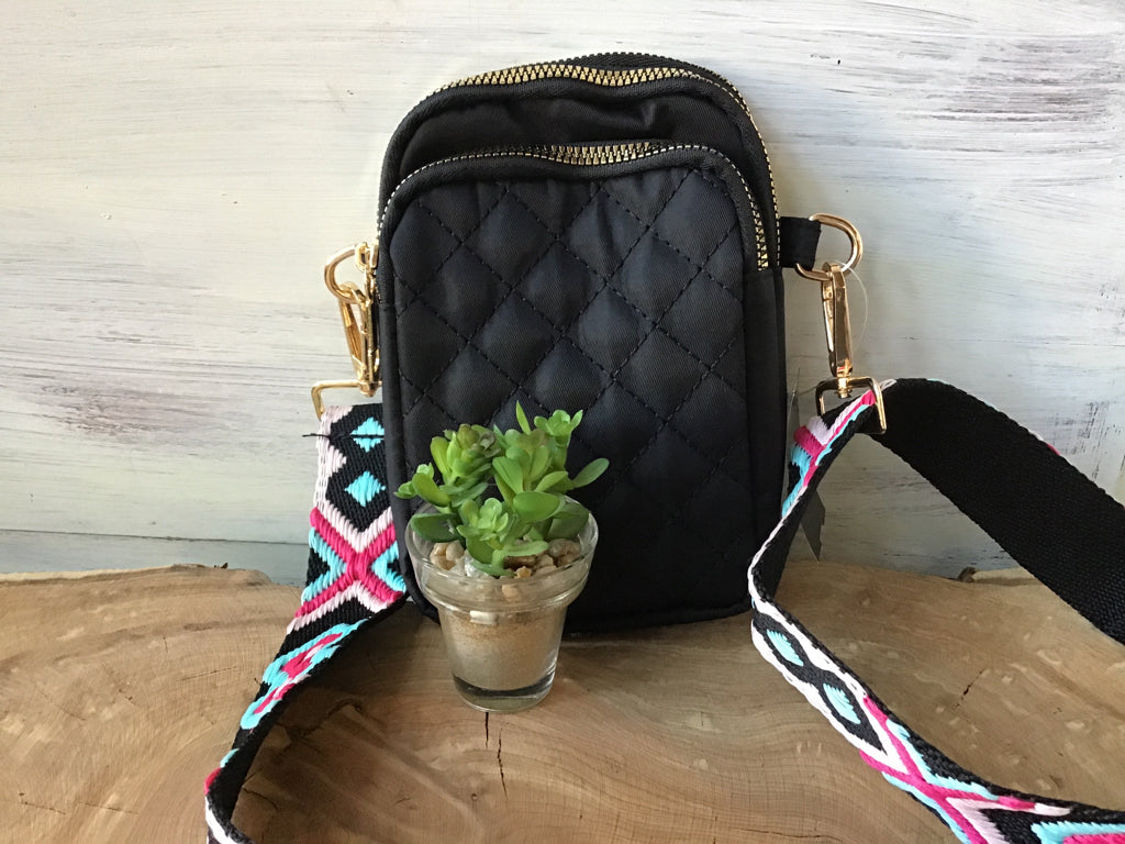 Black Nylon Quilted Crossbody Sling Bag