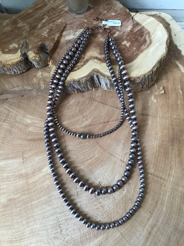 Navajo Style Pearl Copper 4 Row Necklace