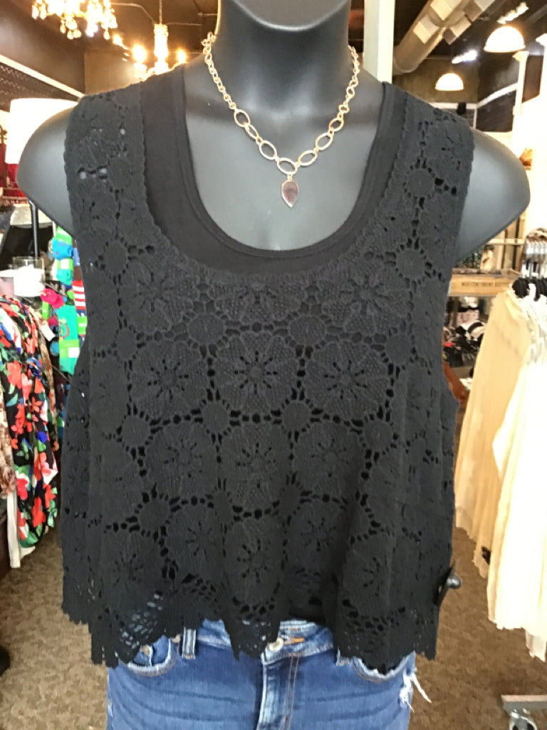 Black Crocheted Cotton Tank Top