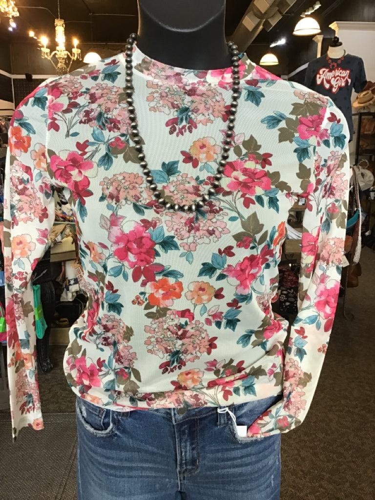 Floral Mesh T Shirt - S to 2X