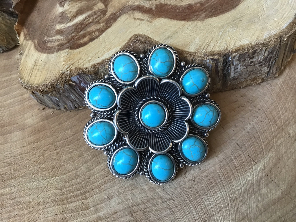 Turquoise Flower Brooch or Hat Pin