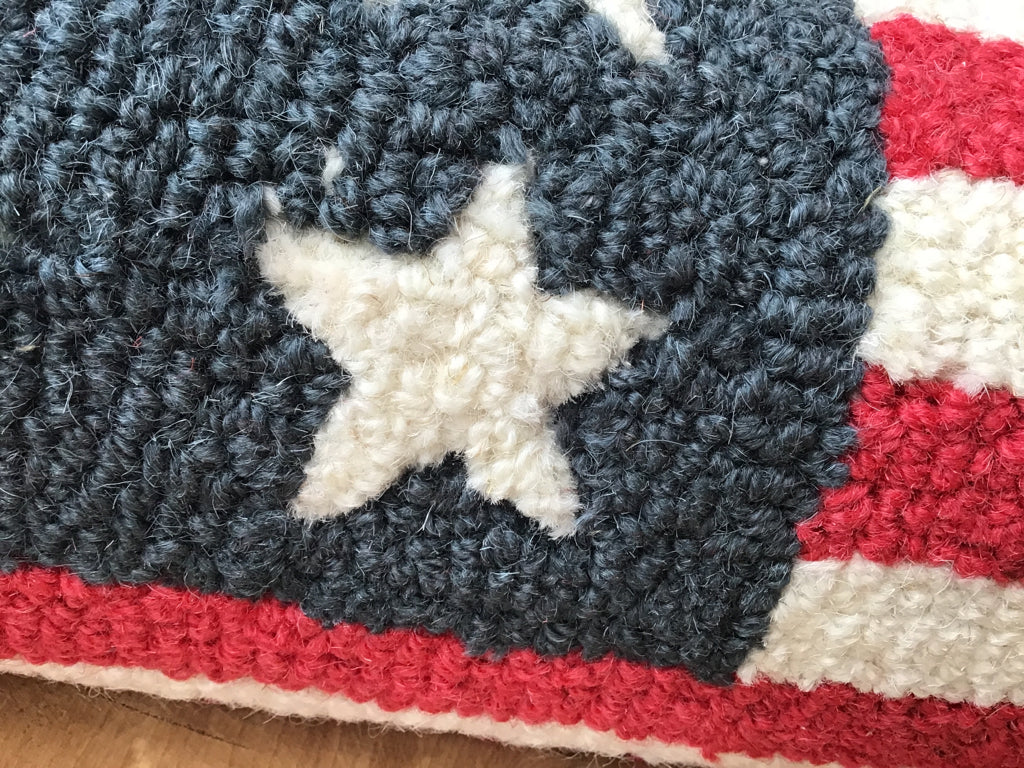 Hand Hooked American Flag Wool Bolstar Pillow