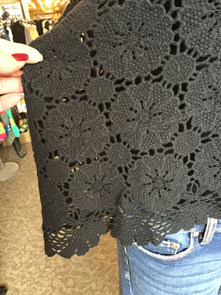 Black Crocheted Cotton Tank Top