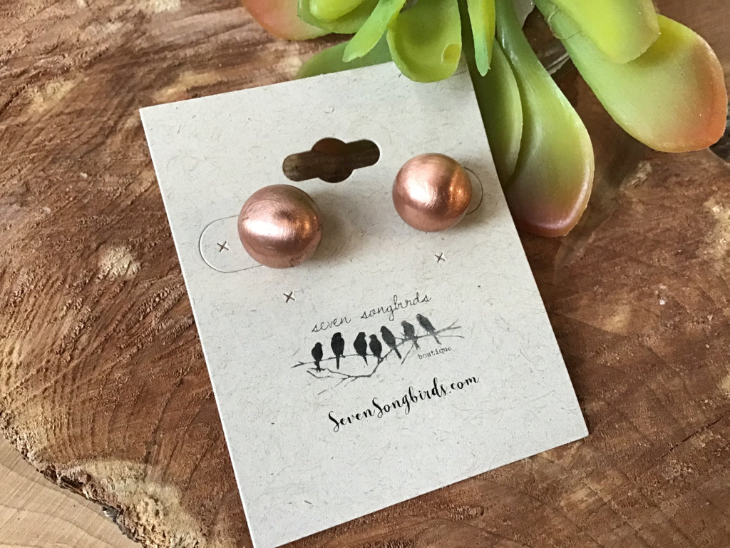 8 mm Copper Navajo Style Pearl Stud Earrings