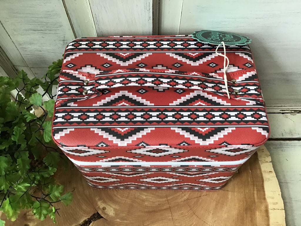 Red Aztec Train Case Makeup Jewelry Tote