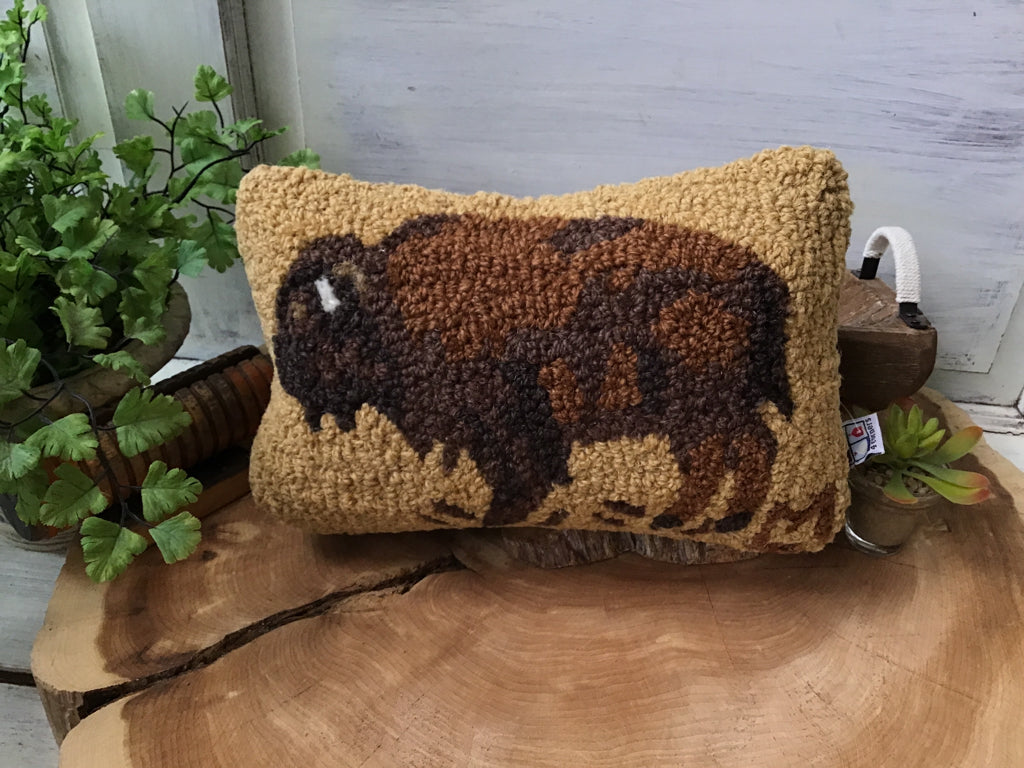 Hand Hooked Wool Golden Buffalo Pillow