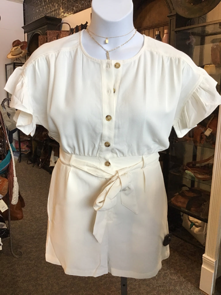 White Ruffle Sleeve Romper - SML