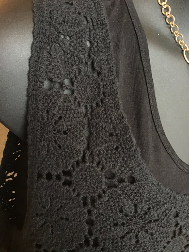 Black Crocheted Cotton Tank Top