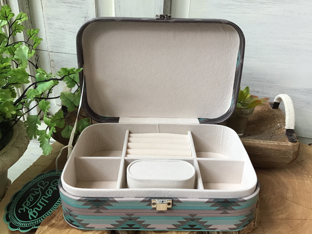 Turquoise Aztec Jewelry Tote Box