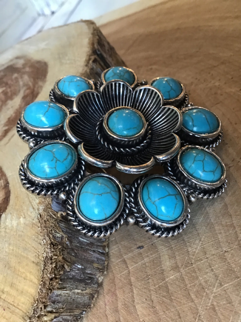 Turquoise Flower Brooch or Hat Pin