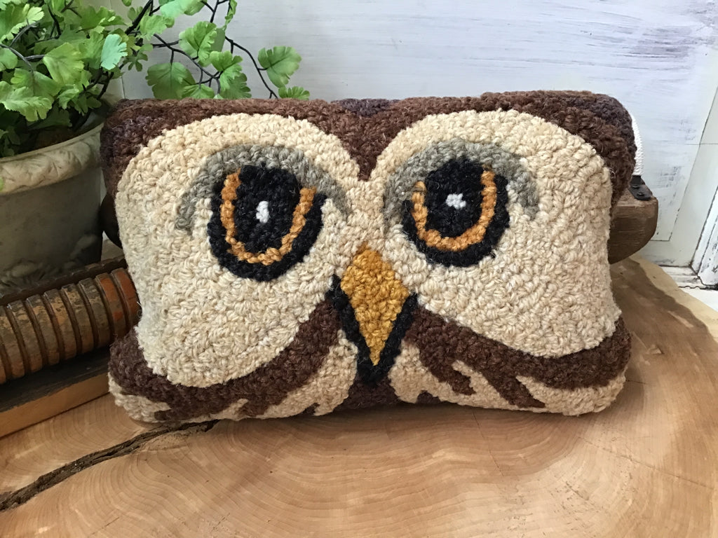 Hand Hooked Wool Wise Owl Pillow