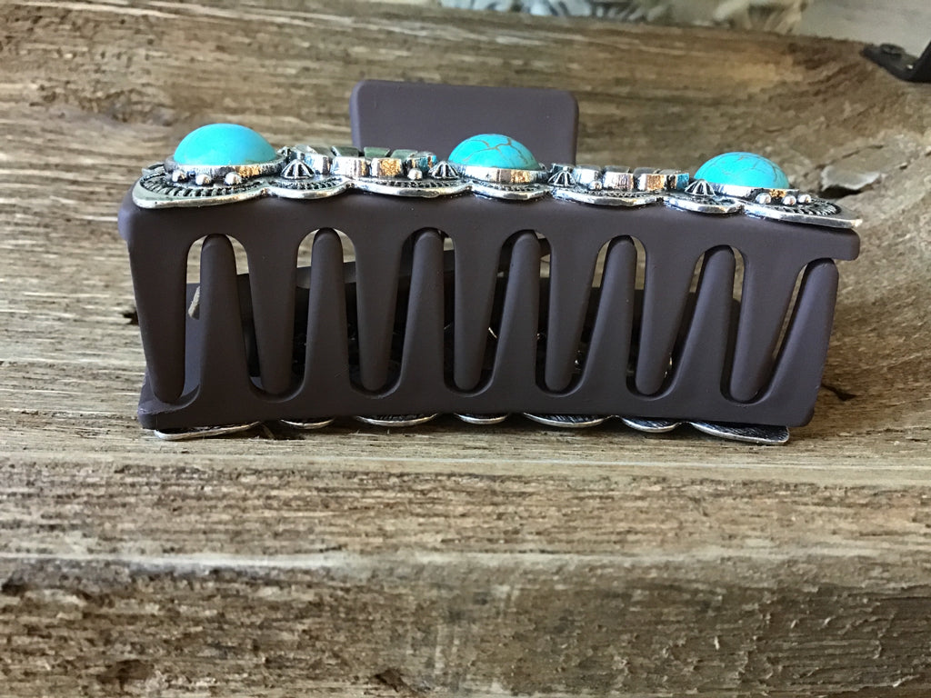 Silver Concho & Turquoise Hair Claw Clip 3.5"