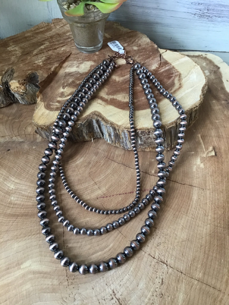 Triple Strand Copper Navajo Style Pearl Necklace
