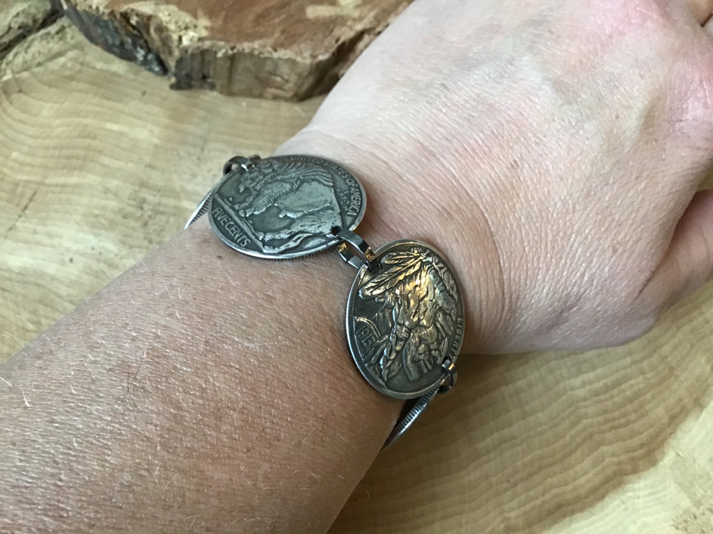 Handmade Buffalo Nickle & Indianhead Coin Bracelet