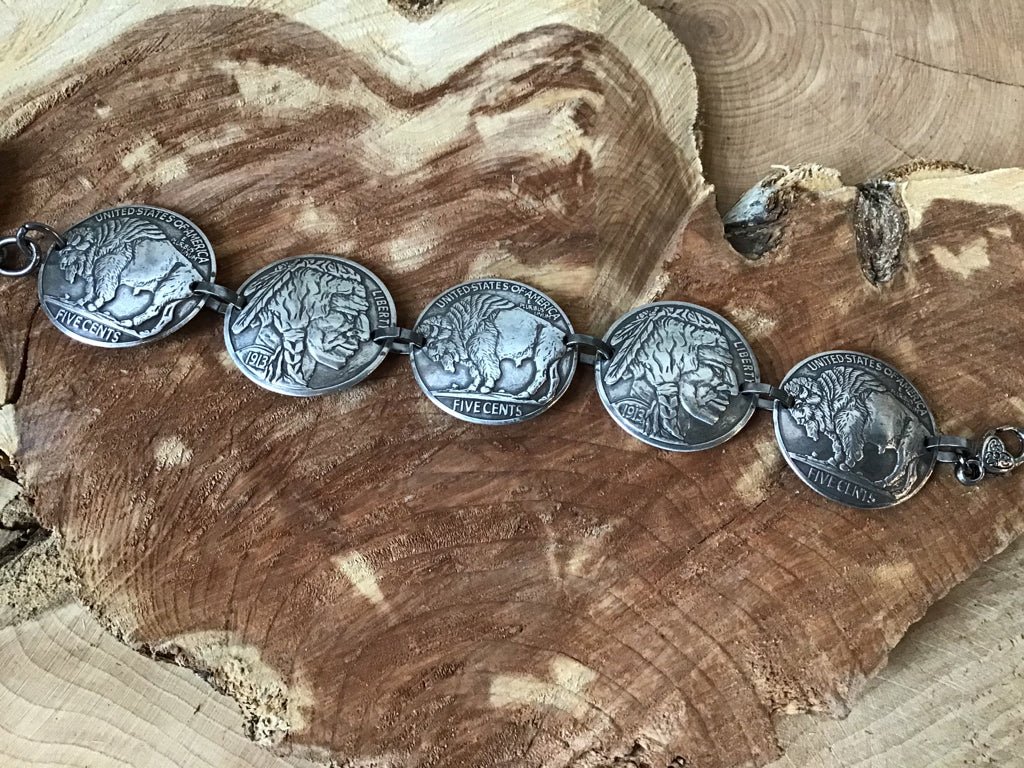 Handmade Buffalo Nickle & Indianhead Coin Bracelet